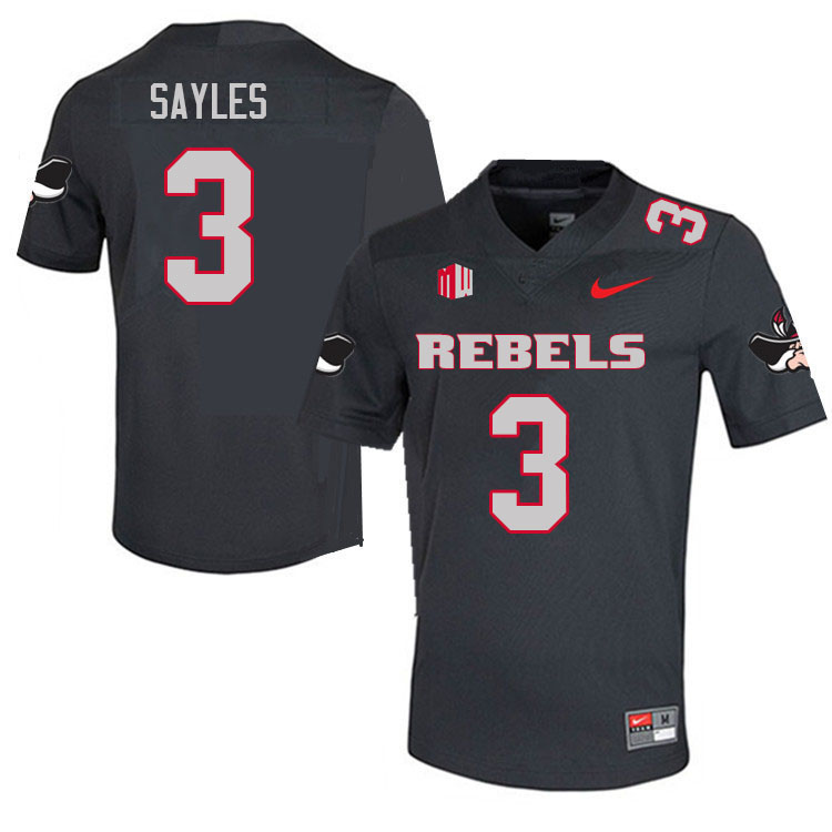 Men #3 Isaiah Sayles UNLV Rebels College Football Jerseys Sale-Charcoal - Click Image to Close